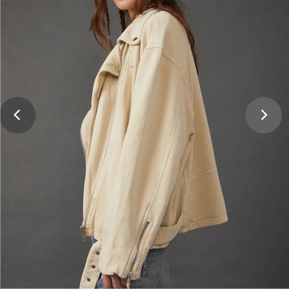 EUC Free People Rebel Moto Jacket Vanilla Cream Size Large Retail $198.00